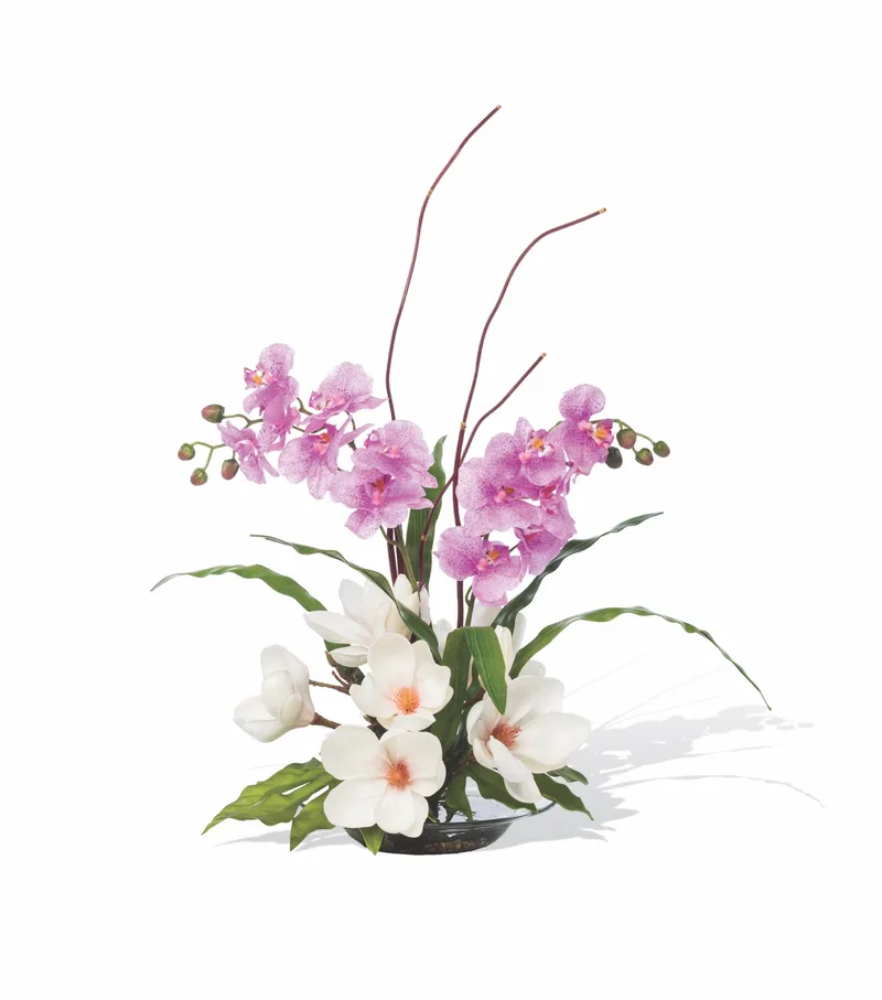 Magnolias and orchids silk flower arrangement, product dimensions