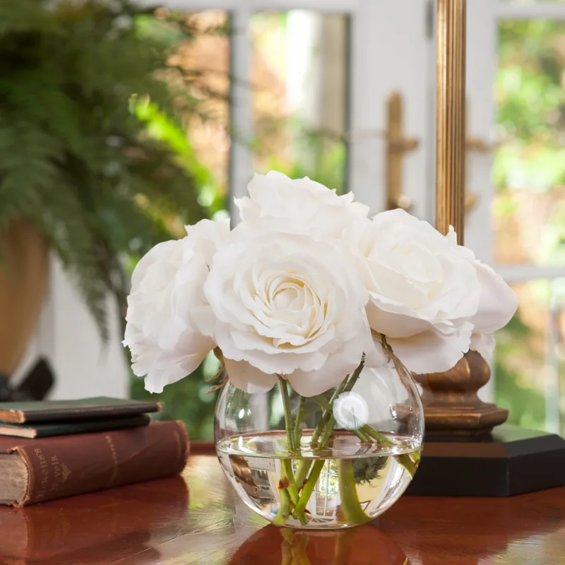 Rose Nosegay silk flower arrangement in White