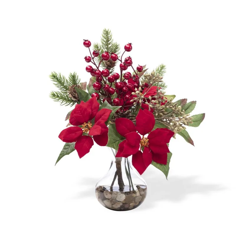 Poinsettia, Pine & Berry silk Christmas accent — product dimensions