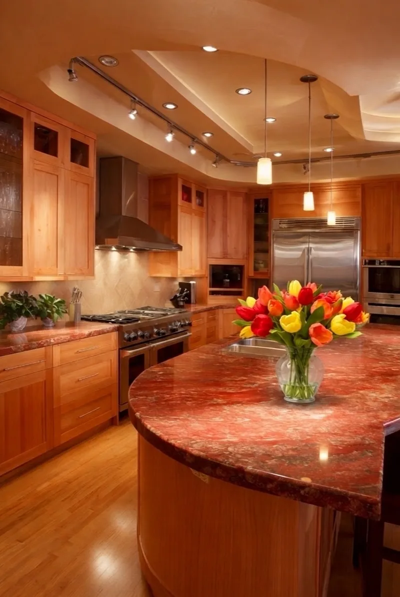 Garden Tulip bouquet on a kitchen counter