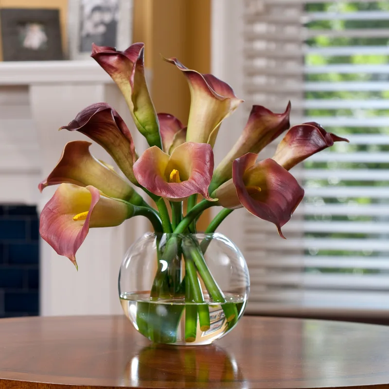 Calla Lily silk flower centerpiece in Eggplant