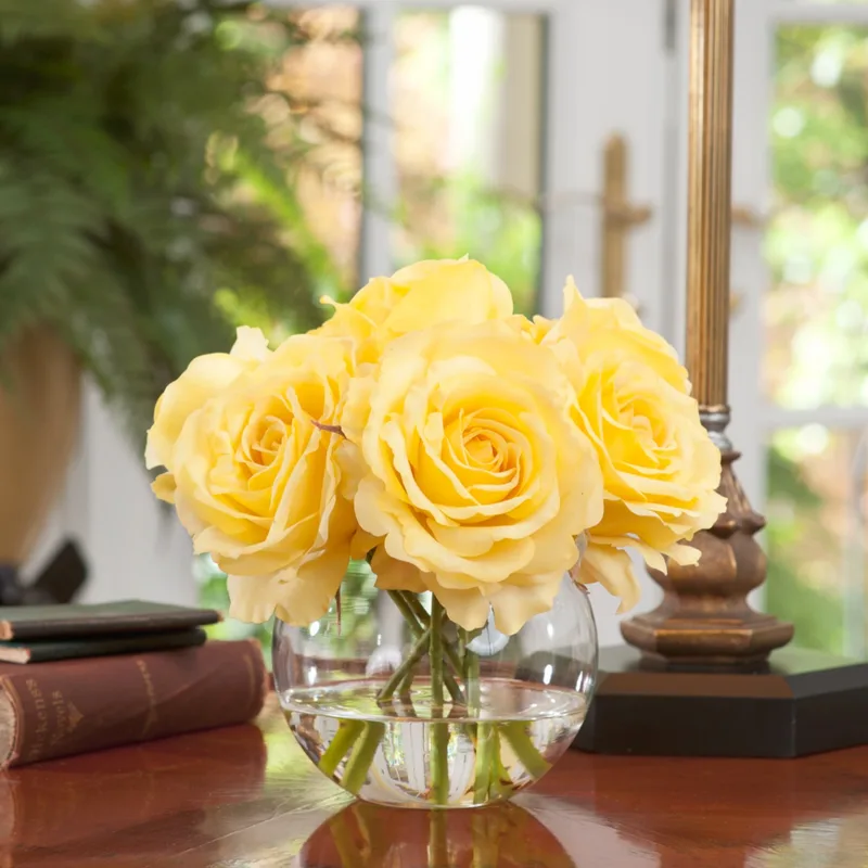 Rose Nosegay silk flower arrangement in Yellow