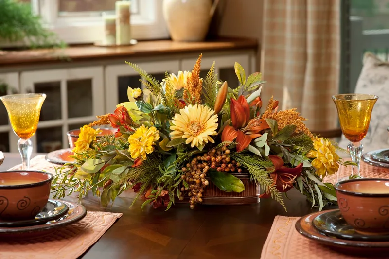 Zinnia, Gerbera & Lily silk flower centerpiece — product dimensions