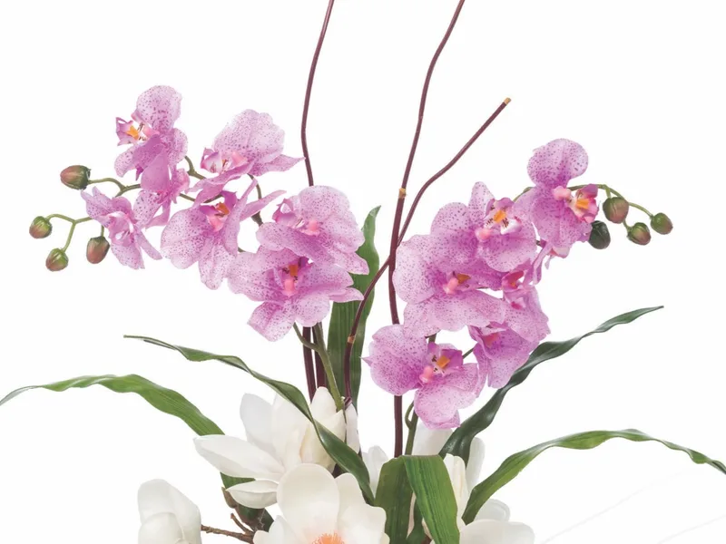 Lavender-pink silk orchid sprays with closed buds at the tips