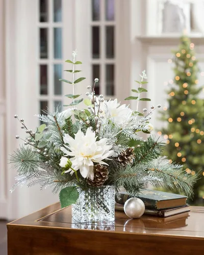 Frozen Holiday silk flower centerpiece — product dimensions