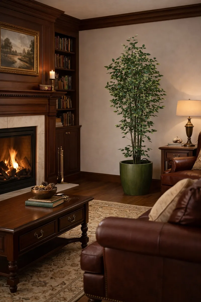 Ficus tree filling a bright entryway