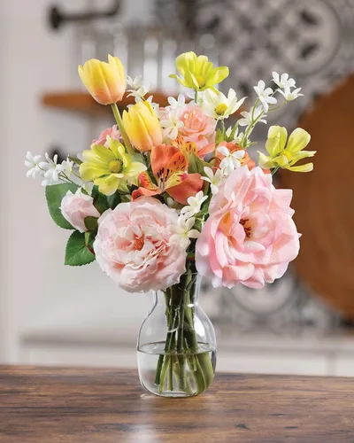 Roses, Cosmos & Tulips Silk Flower Arrangement