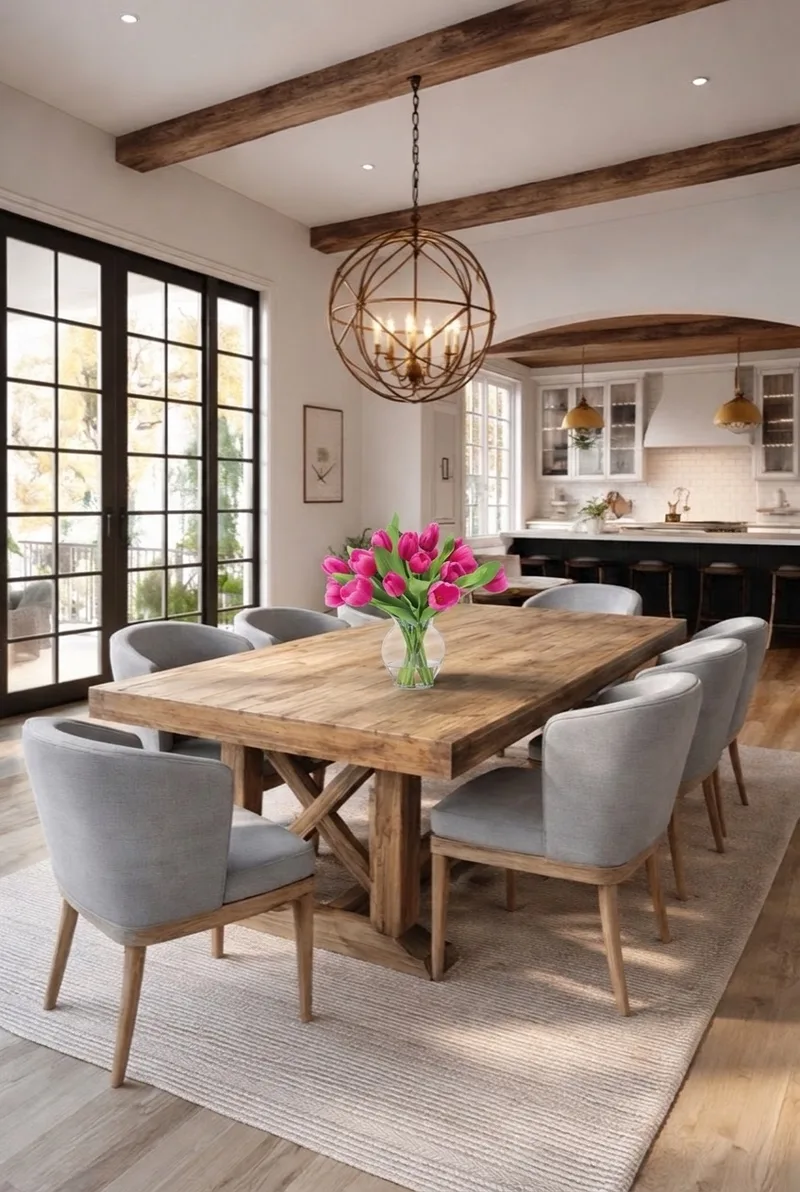 Garden Tulip bouquet as a dining table centerpiece