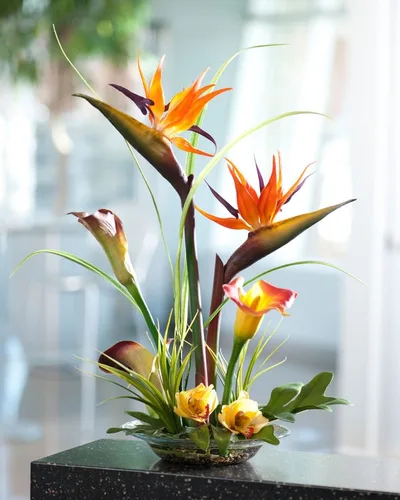 Bird of Paradise & Calla Lily Silk Flower Centerpiece