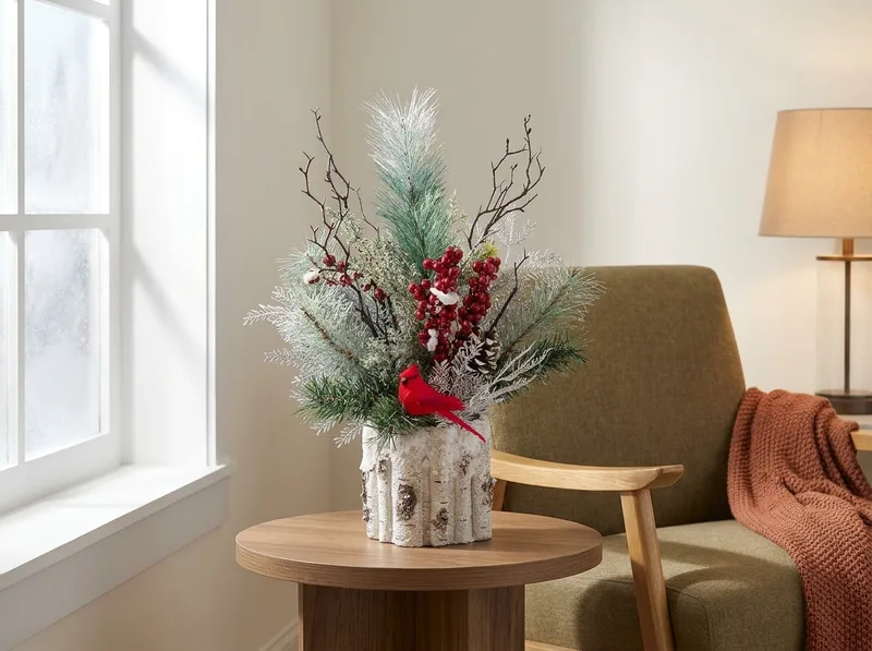 Winter Woods silk holiday accent on a side table
