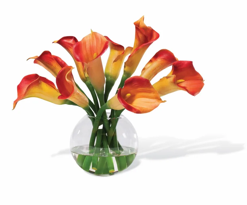 Calla Lily silk flower centerpiece in orange, product dimensions