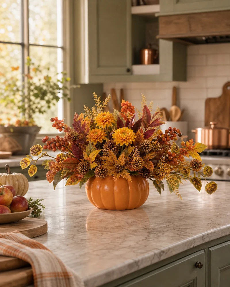 Pumpkin Harvest centerpiece on a kitchen island