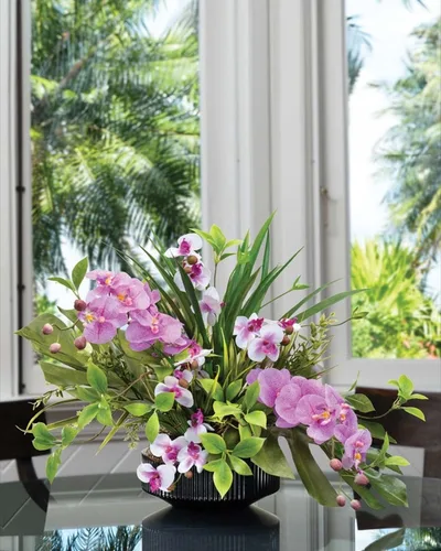 Orchid Centerpiece Faux Flower Arrangement