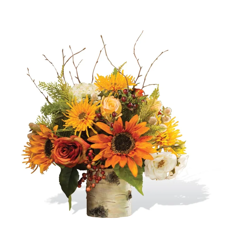Autumn Sunrise silk flower centerpiece — product dimensions