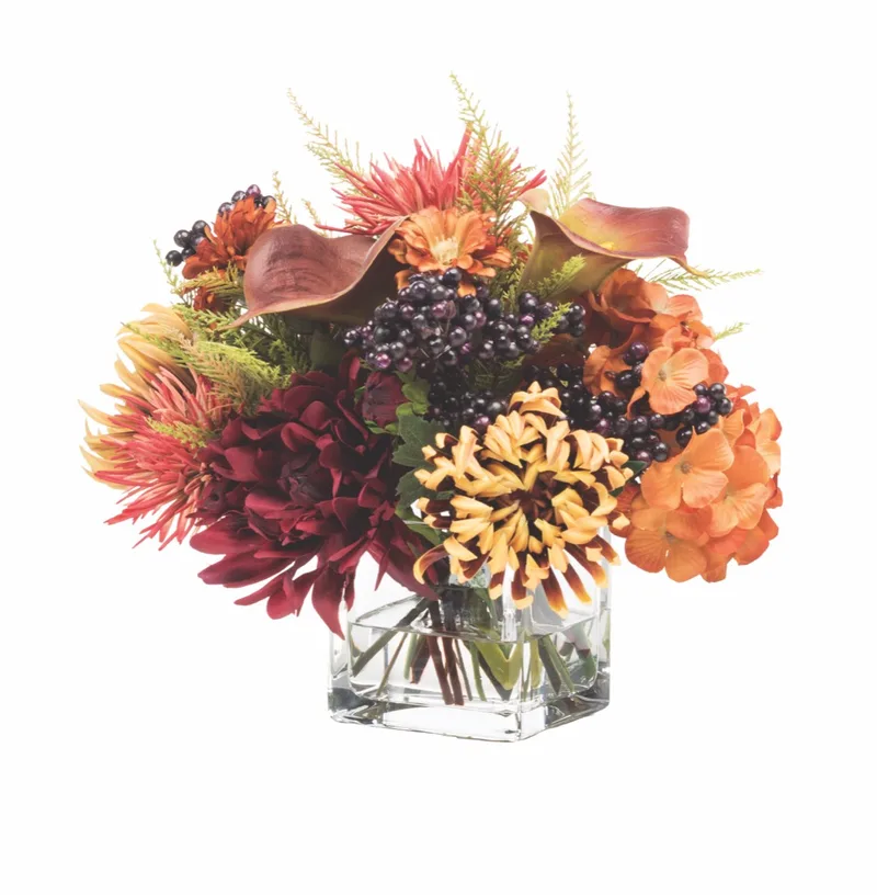 Spider Mum & Blackberries silk flower centerpiece — product dimensions