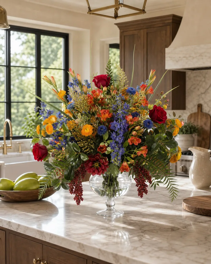 Glorious Garden centerpiece on a kitchen island