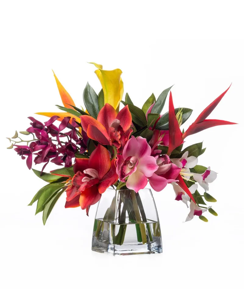 Orchids and heliconia silk tropical arrangement, product dimensions